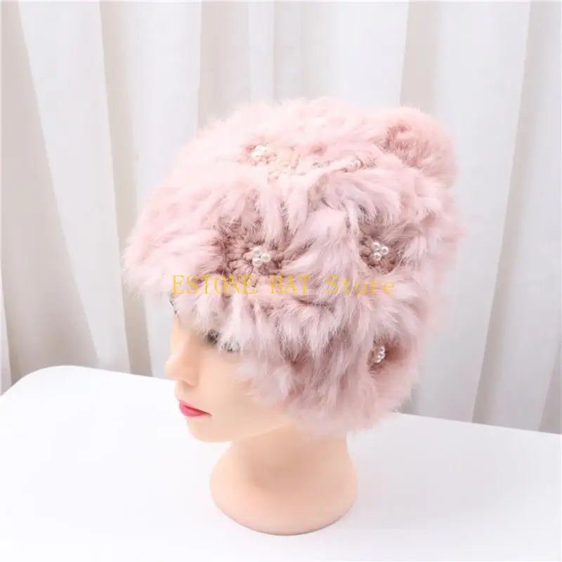 49MF Plush Beanie Skullies Beanie Ski Beanie Hat Skull Hat Pompoms hat Bonnet