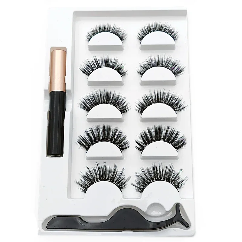 5 Pairs Magnetic Eyelashes Liquid Eyeliner False Eyelashes Set