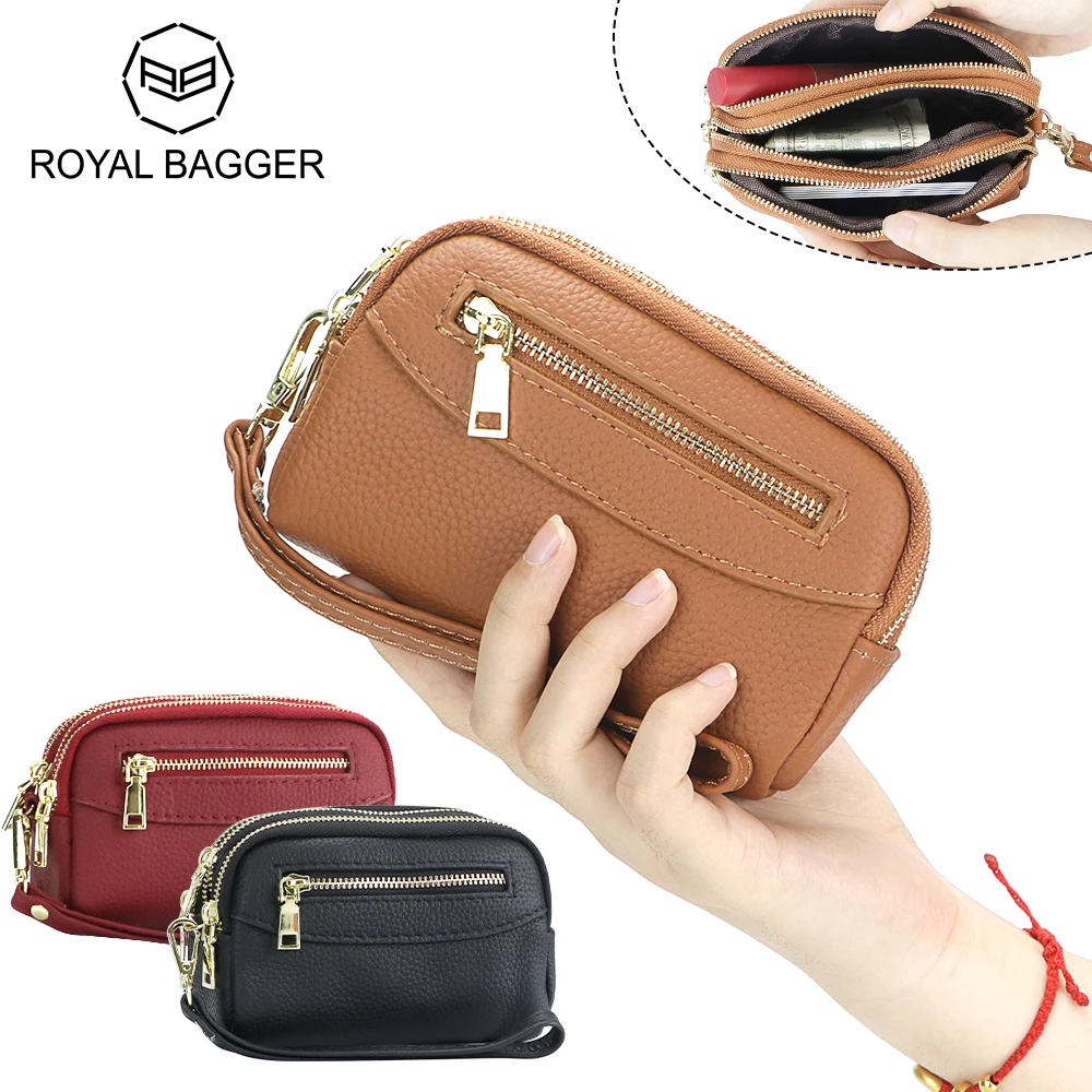 Royal Bager Fashion portamonete per donna, portafoglio con pochette Multi cerniera in vera pelle, borsa da polso portatile piccola 1847