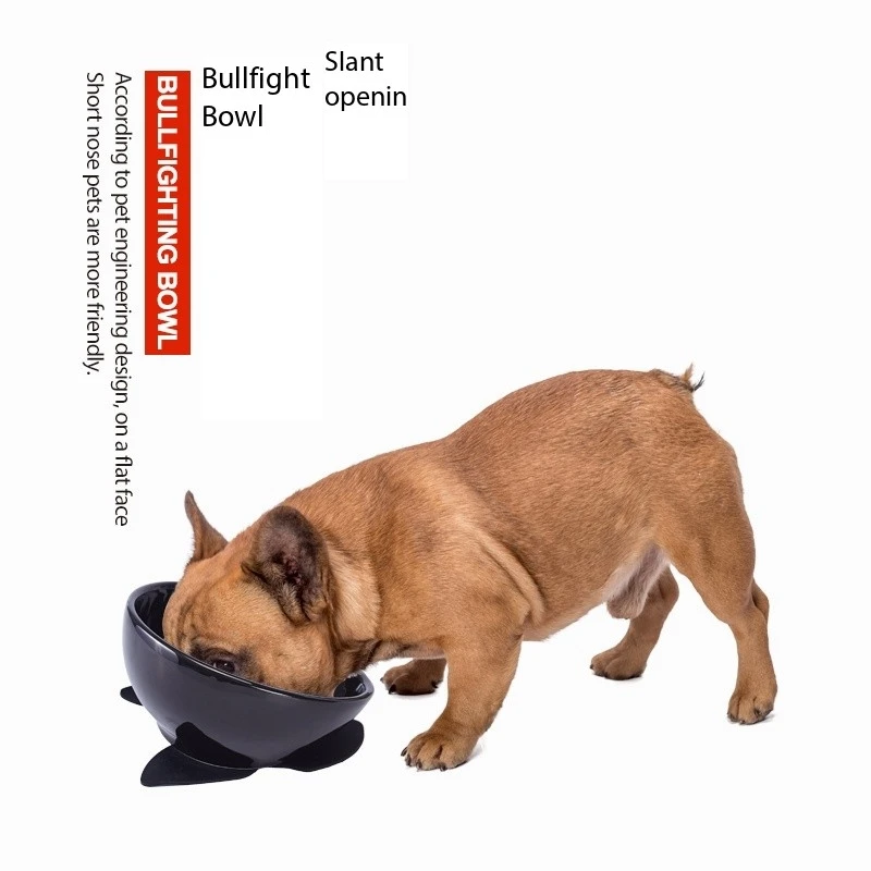 

Bulldog Bowl Ceramic Dog Food Bowl - Dog Cat Dish Wide Mouth Dog Bowl Pet Sterile Tilted Pet Feeder with Anti-Skid Rubber Mat