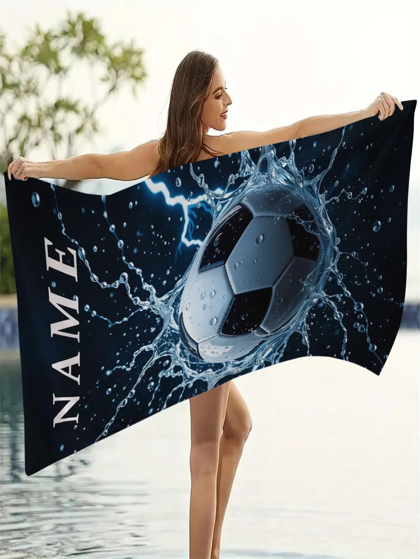Customized Model - Personalized Name Football Sports Beach Towel, Digital Printed Text Trendy Bath Towel - Suitable for Adults and Children, Super Absorbent, Quick-Drying, Suitable for Swimming, Camping and Travel, the Best Christmas and Birthday Gift for Your Daughter or Lover