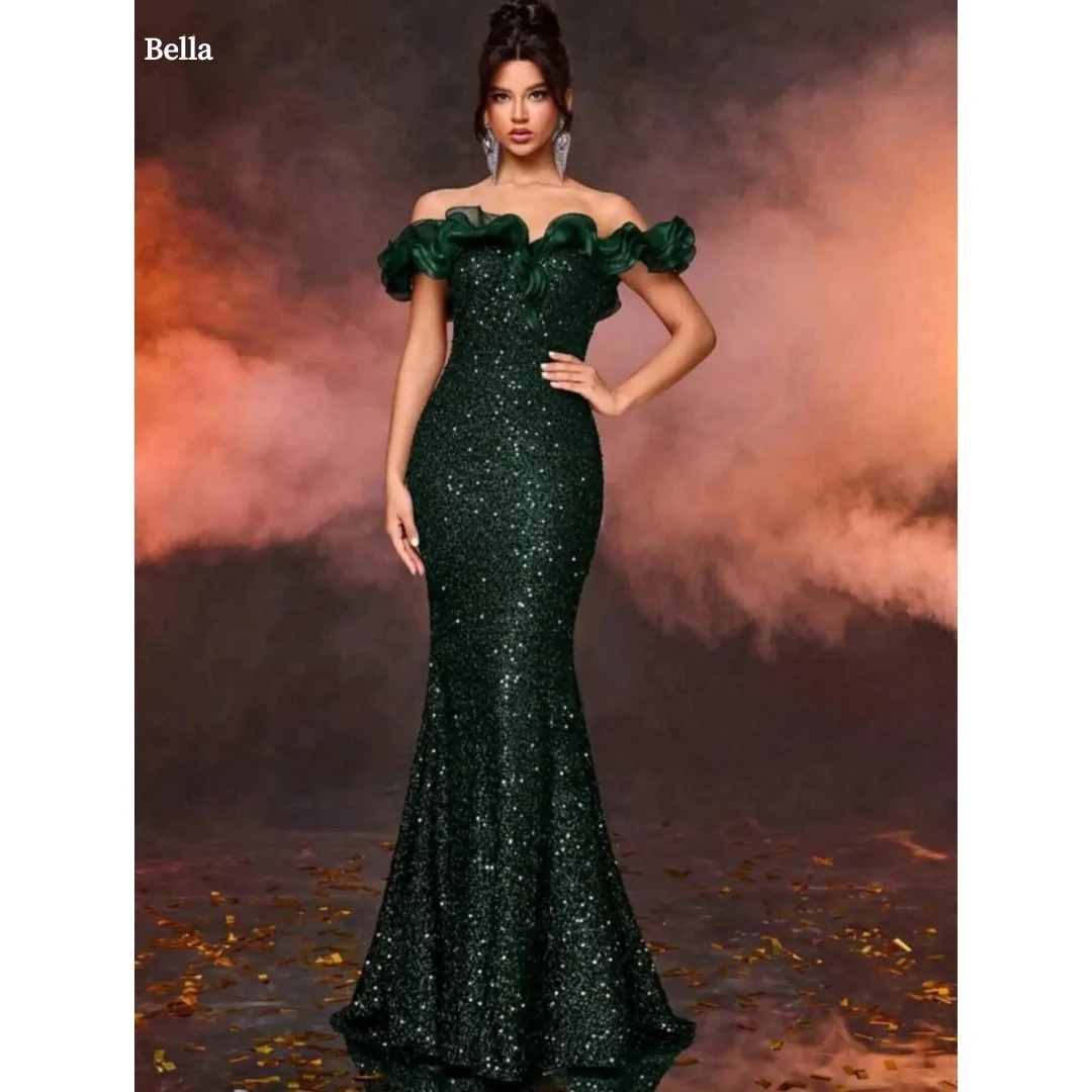 

Bella Customized Green Sequins Mermaid Off The Shoulder robes de soirée Strapless Party Dresses Floor-Length Prom Dress 2025