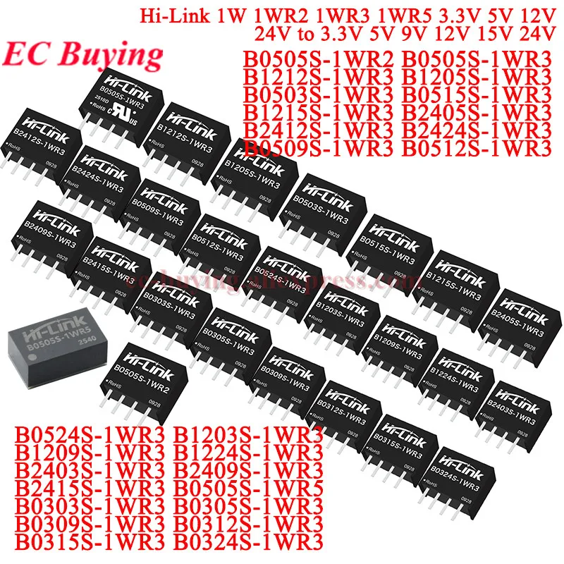 1-10 szt. Moduł izolowanego zasilacza DC-DC niezregulowanego 5V 12V 24V na 3.3V 5V 12V 15V 24V 1W SIP HLK-B1212S B2424S B2405S B0505