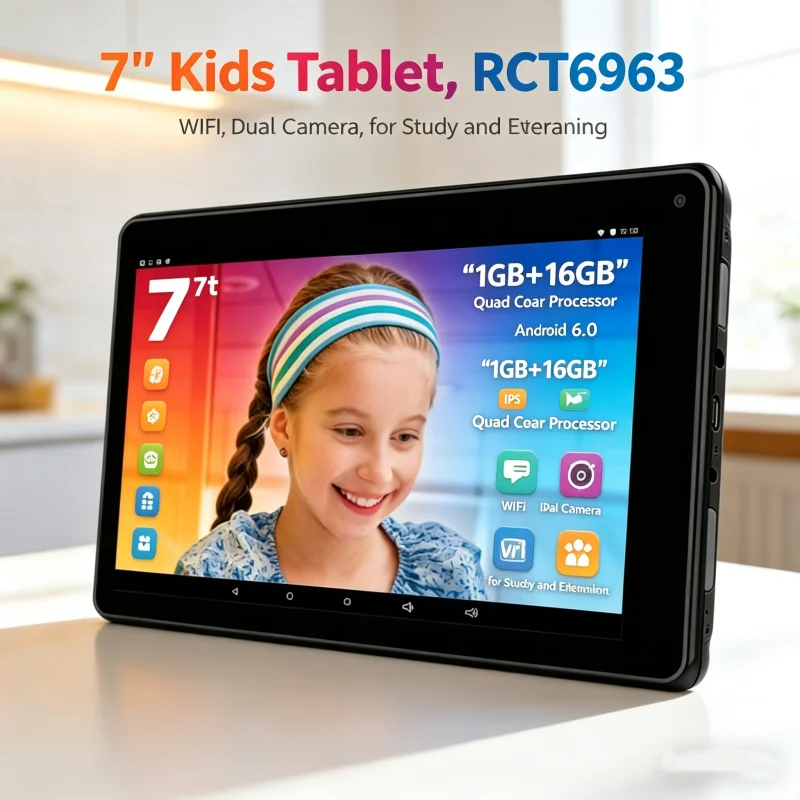 7인치 RCT6973 안드로이드 6.0 어린이용 태블릿, 1GB RAM, 16GB ROM, 쿼드 코어, IPS 화면, Wi-Fi, 듀얼 카메라, Sofiaboard RK30sdk.