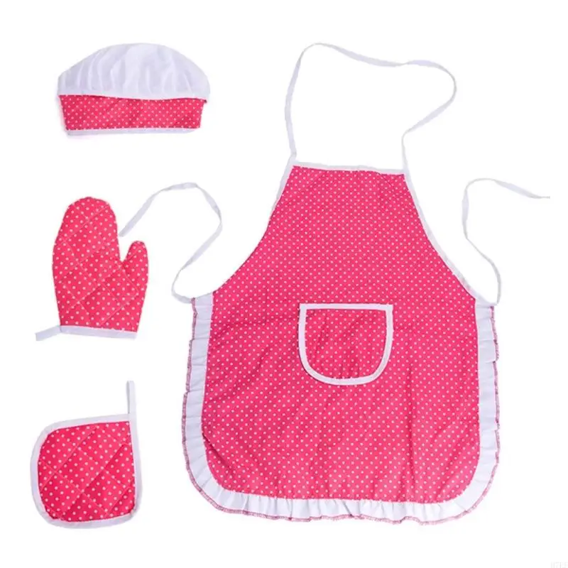 4pcs أطفال الطهاة يلعب الأدوار مجموعة الطهاة قبعة القبعة ساحة الأطفال طبخ مجموعة الخبز h7ef