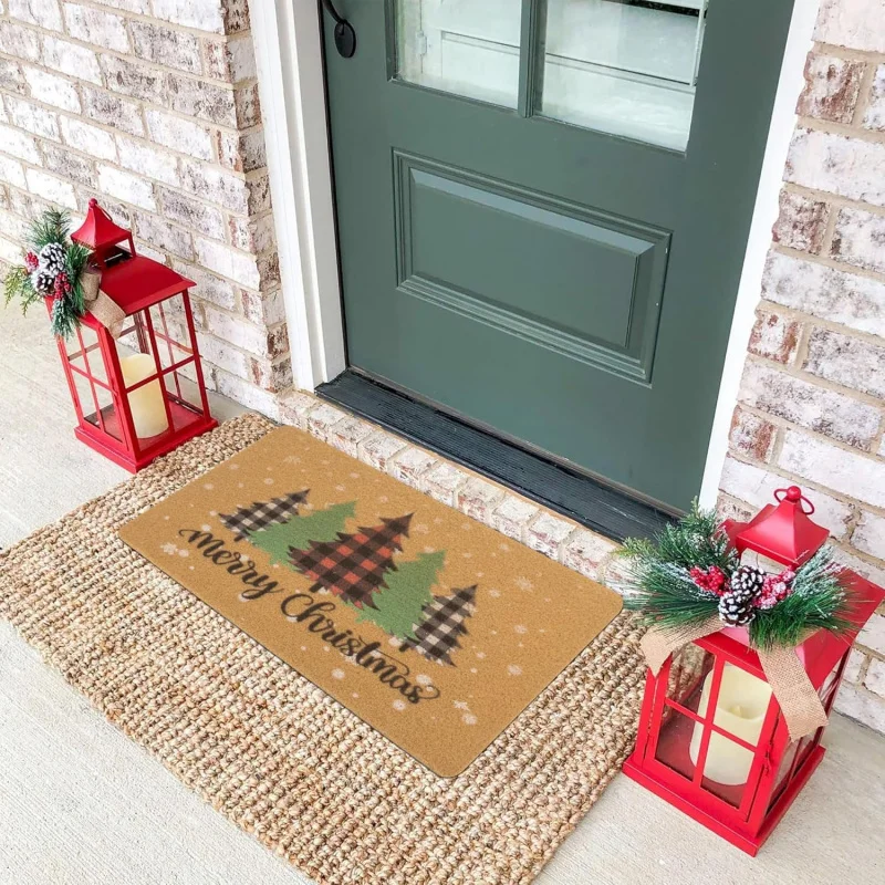 Merry Christmas doormat, Christmas tree pattern entrance non slip rubber doormat