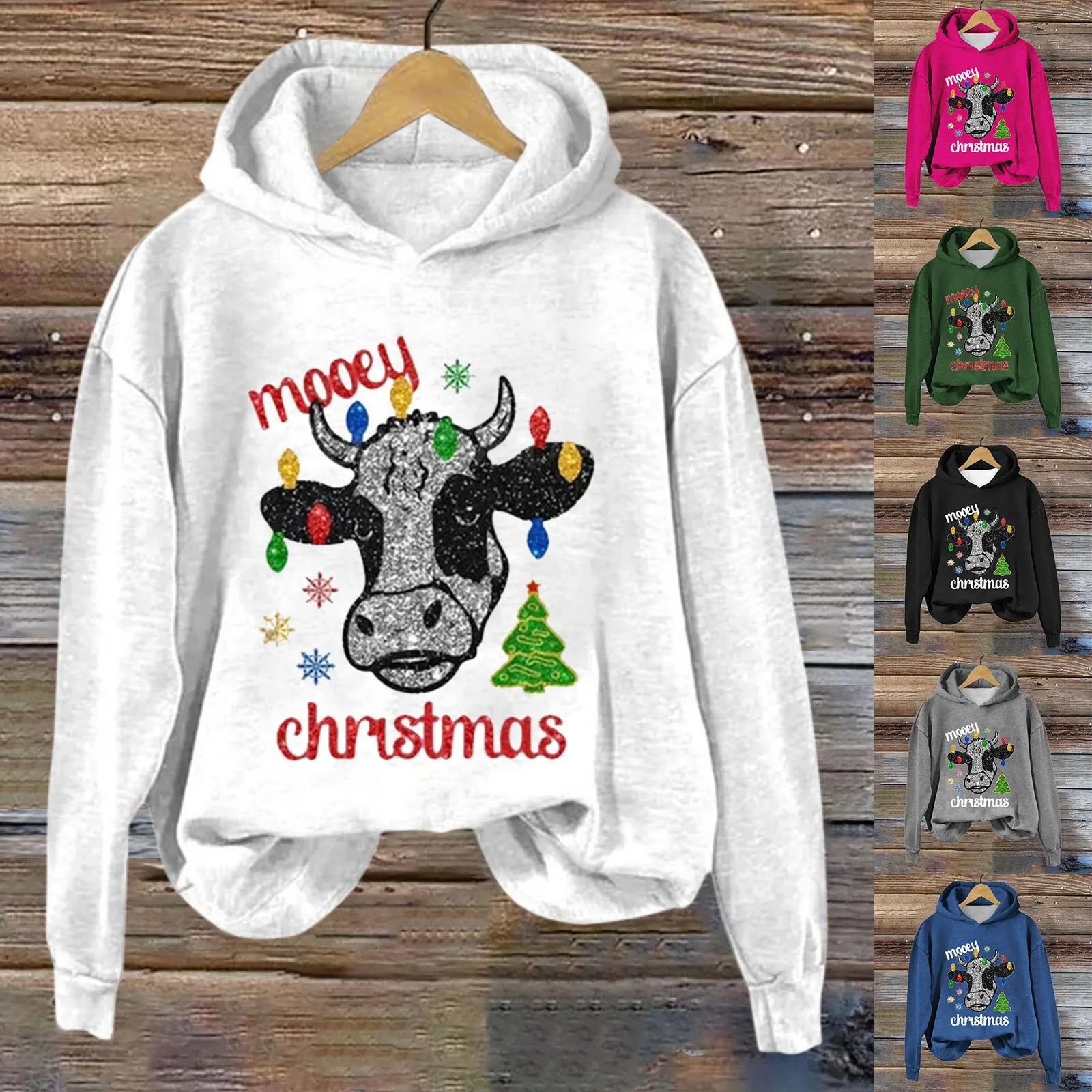 Women's Glitter Cow Print Christmas Sweatshirt Casual Sweatshirts Crew Neck Sweatshirts Fun Christmas Shirt Gifts