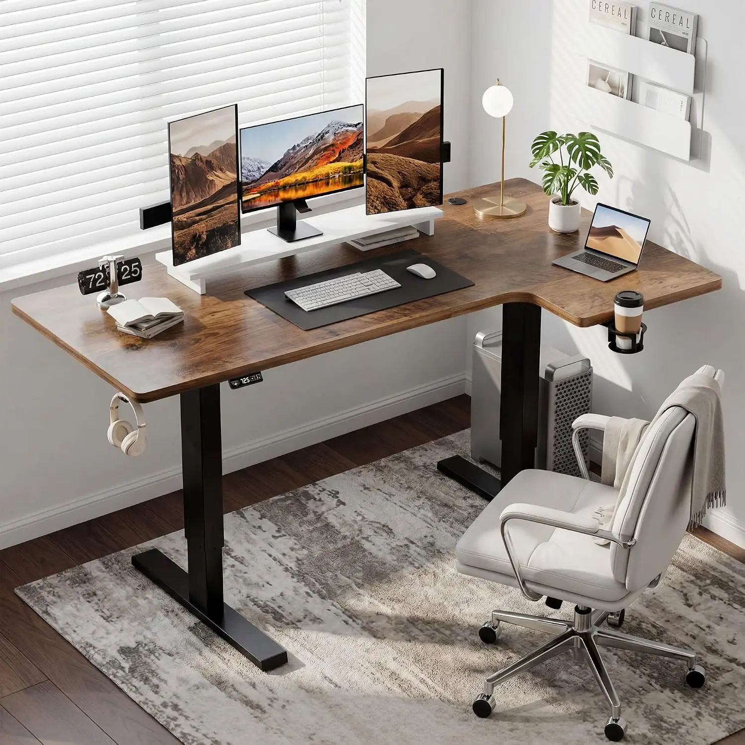 Electric L Shaped Standing Desk Height Adjustable Corner Desk 3 Memory Presets Ergonomic Workstation Home , Customized