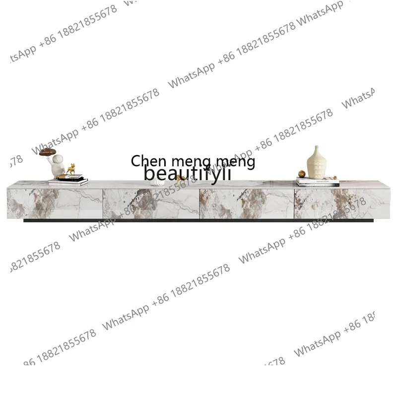 Xz1Cream نمط لوحة حجرية تلفزيون خزانة غرفة المعيشة الحديثة بسيطة شقة صغيرة خزانة أرضية طاولة القهوة مزيج التخزين #1