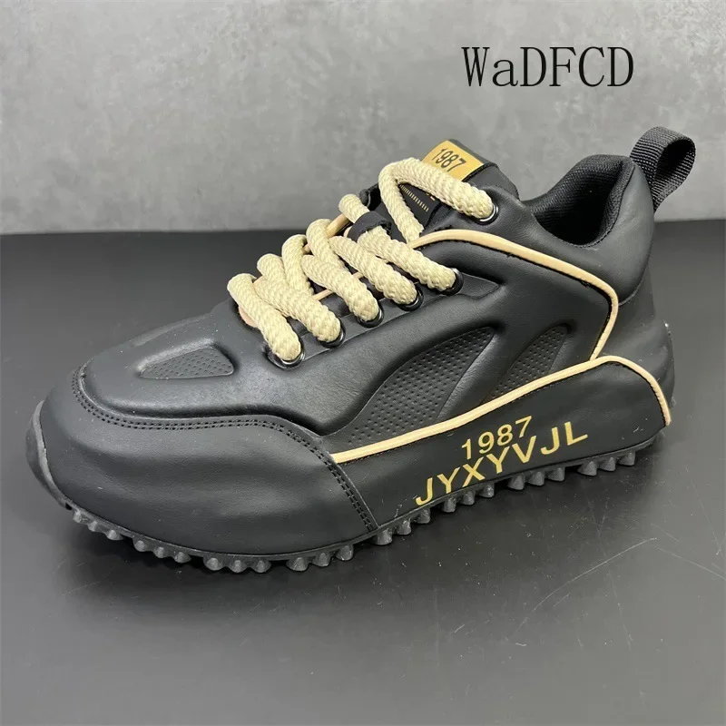 

Chunky Sneaker Men Designer Cover Bottom Board Shoes Fashion Casual Secondary Leather Cowhide Increased Internal Platform Shoes