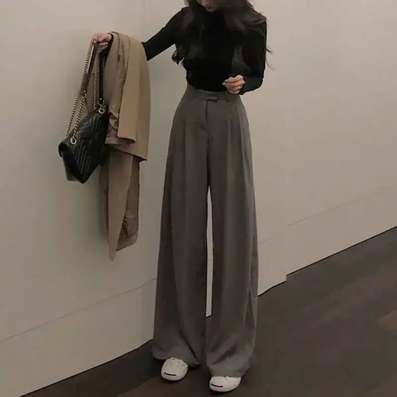 Spring Autumn Korean Pants Female Solid Wide Leg Pants Women Pants Ladies High Quality Simple Casual Straight Y2k Kpop