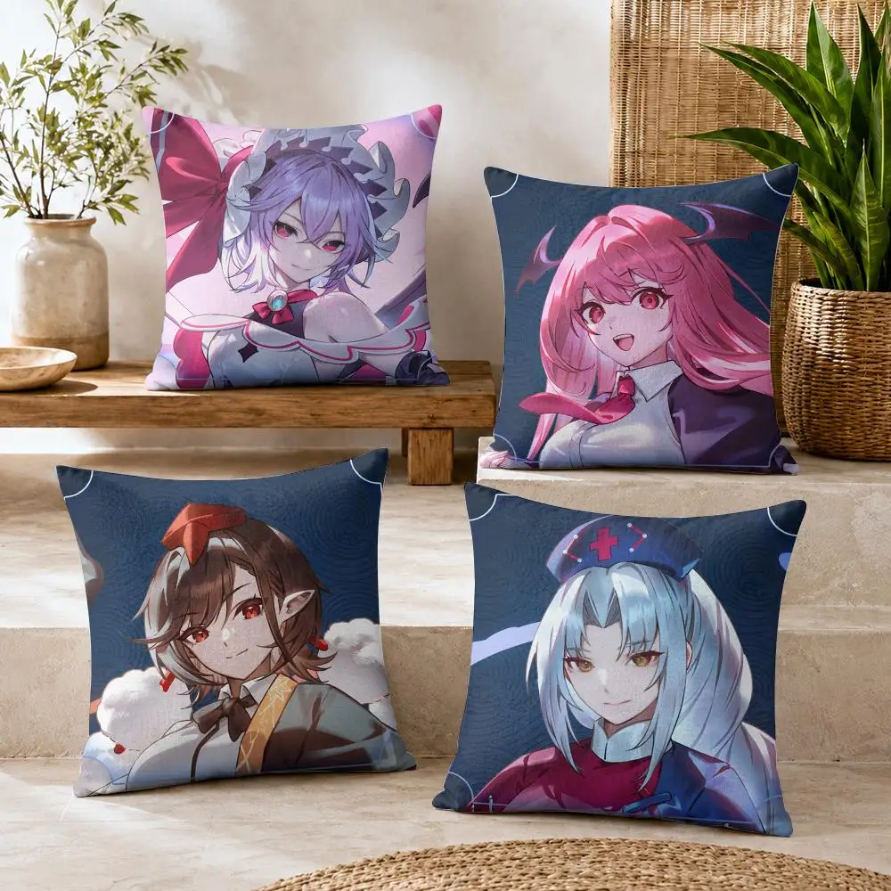 T-Touhou Project Role Game Cushion Cover Natural Linen Organic Fabric Double-Sided Printing Breathable For Decor