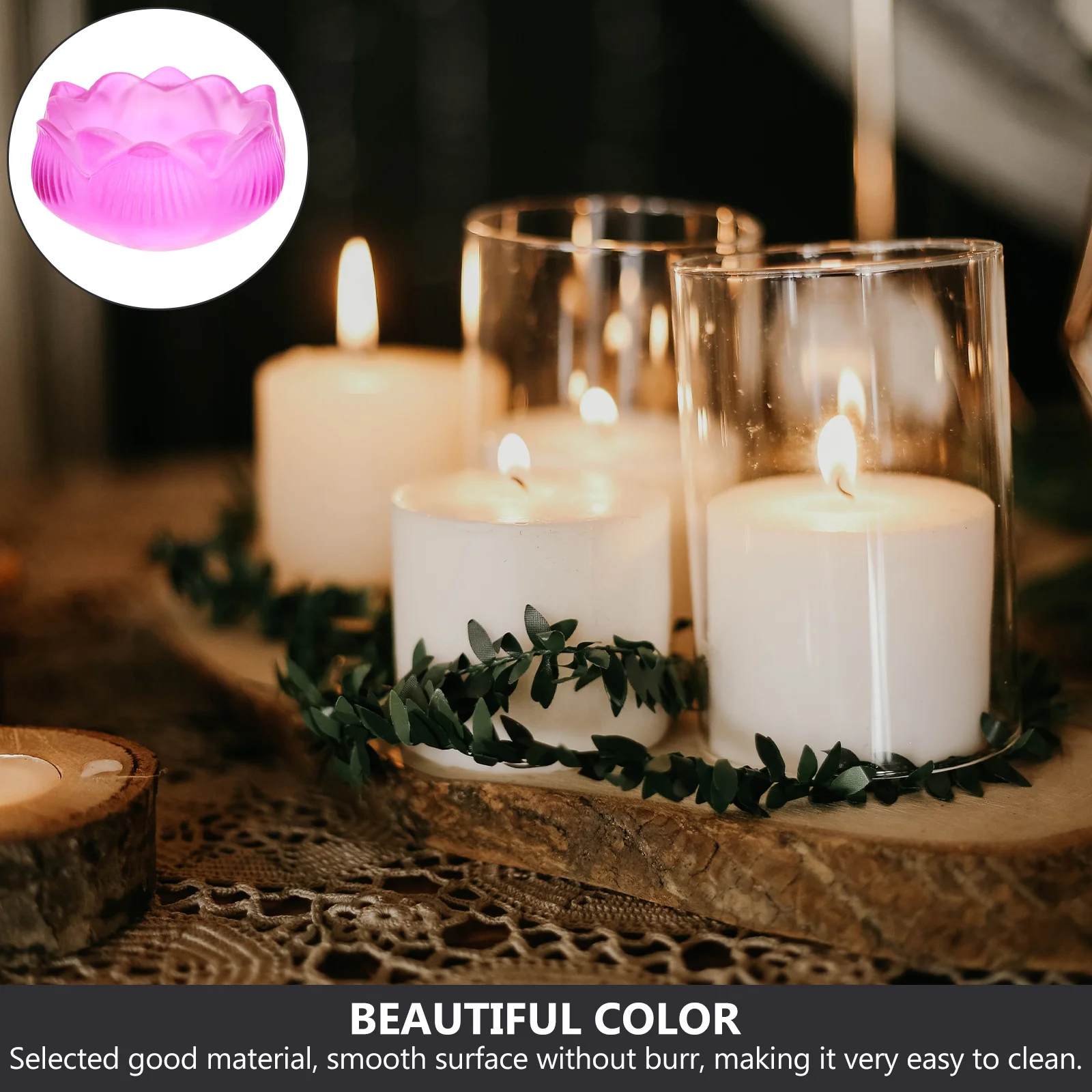 

2Pcs Exquisite Lotus Glass Candleholder Decorative Lotus Modeling Container Religious Tabletop Ornament