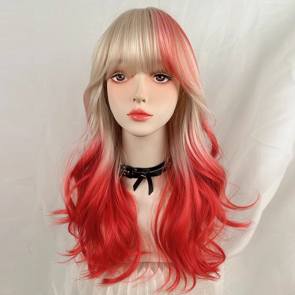 الاصطناعية طويلة مستقيم المرأة شقراء أومبير الأحمر يسلط الضوء على شعر مستعار مع الانفجارات لوليتا تأثيري شعر مستعار رقيق للحزب اليومي