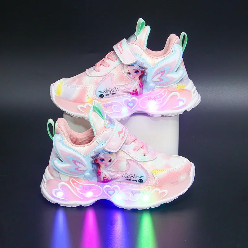 

Frozen Elsa Swivel Lights up Casual Shoes Girls LED Sneakers Disney Spring Fall New first wakers childrens Running Shoes