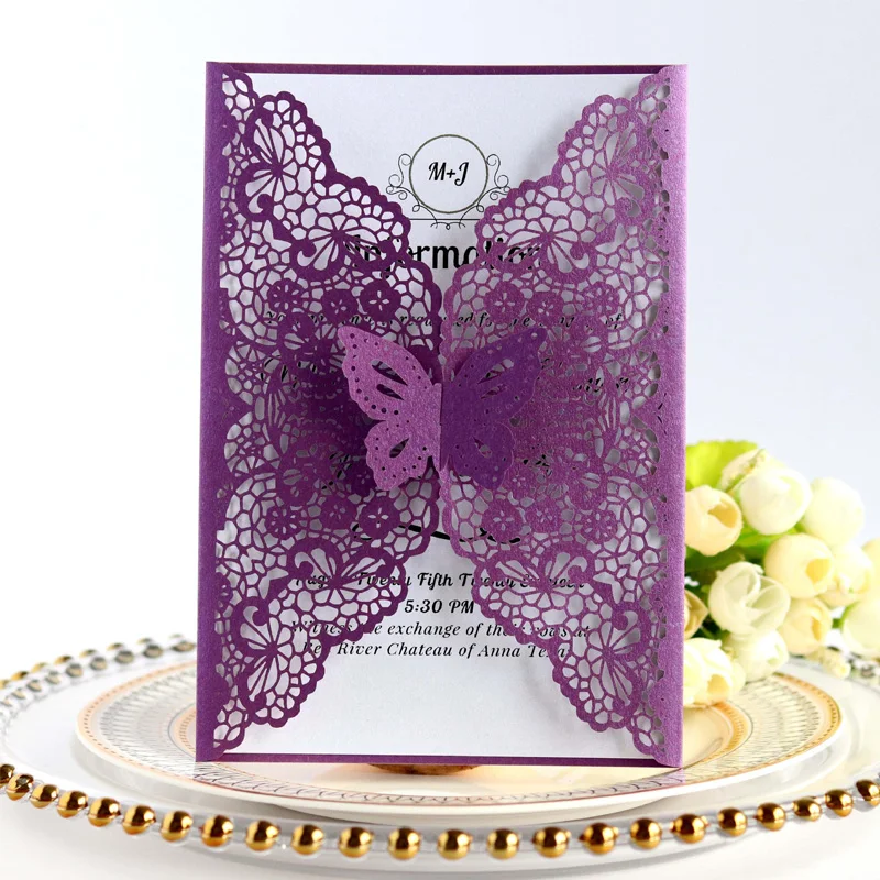 10pcs European Invitation Card Laser Cut Hollow Butterfly Wedding Invitation Card Holiday Blessing Greeting Card with Envelope