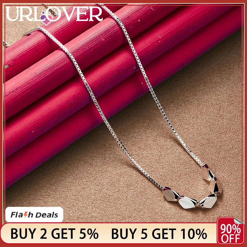 

URLOVER 925 Sterling Silver Smooth Geometric Bead Pendant Necklace For Women Chain Engagement Wedding Fashion Charm Jewelry Gift