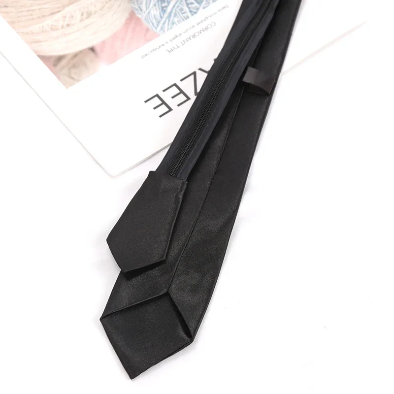 New Unisex Black Simple Clip on Tie Men's and Women's JK Tie Zipper Collar Solid Color Fashion Tie Academic Style Lazy Style