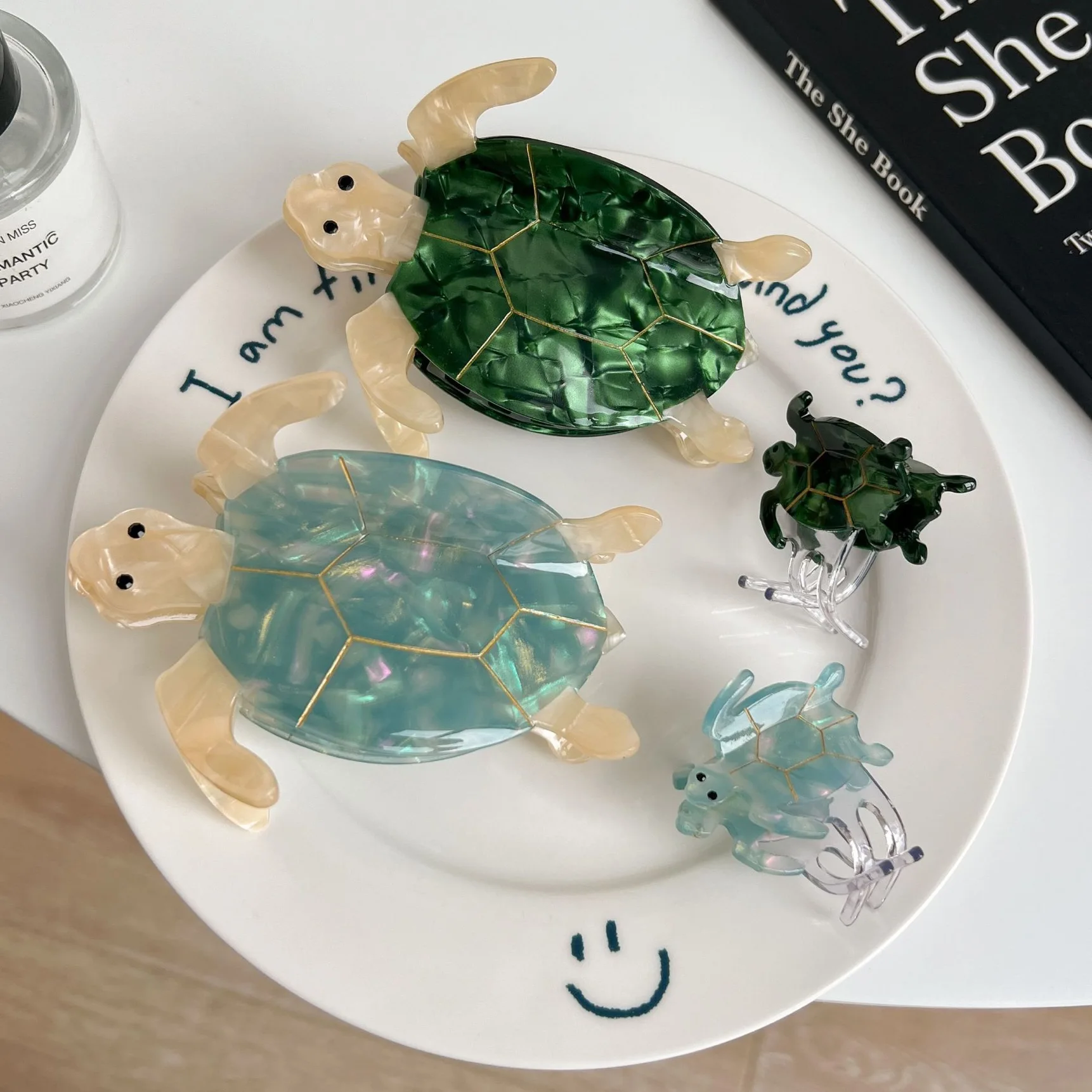 거북이 발톱 머리핀. 독특하고 캐주얼한 여름 패밀리 스타일. 아세테이트, 수제. 고품질. 패션 - 트렌디함.