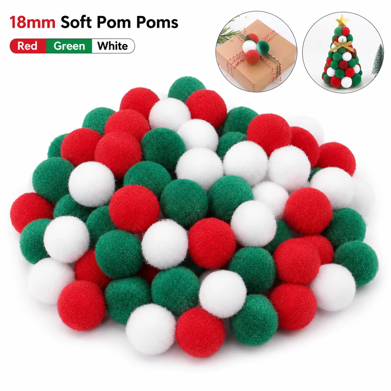 100 Stück 18mm Weihnachts-Pompons, Weiche Flauschige Bastel-Pompons für DIY-Kunstprojekte, Feiertagsgirlanden und Baumschmuck – Detail 4