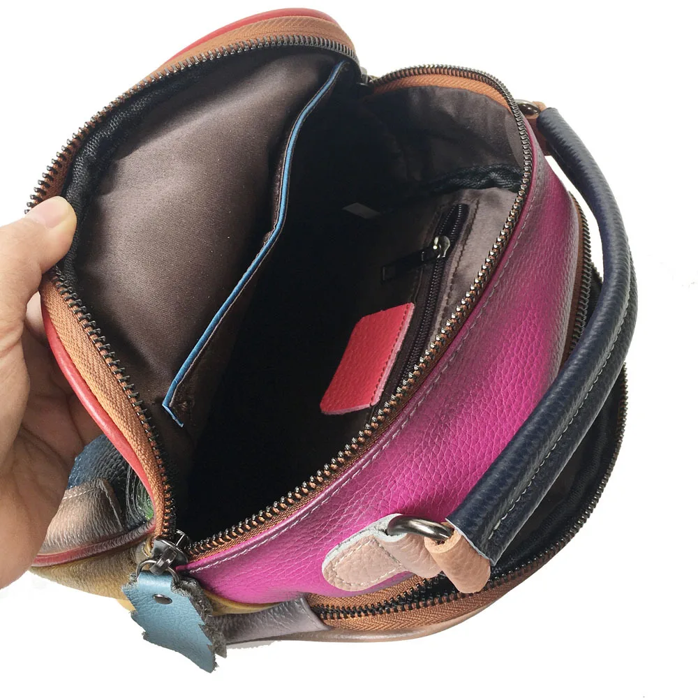 Women Vintage Brushed Genuine Leather Patchwork Phone Small Mini Side Sling Pouch Bag 80s Fashion Stylish Short Handle Handbag