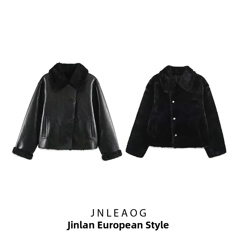 Double-Sided Two-Way Wear Jacket 8073 251 Casual Style Standard Fit Polyester Fabric Women's Short Outerwear Button Closure