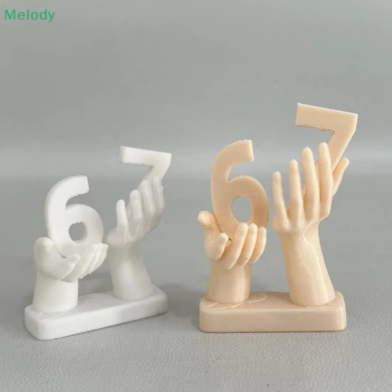 Minimalist Hand & Number 67 Sculpture Decor Modern Art Figurine,White/Beige Desktop Ornament for Home Office Shelf Display