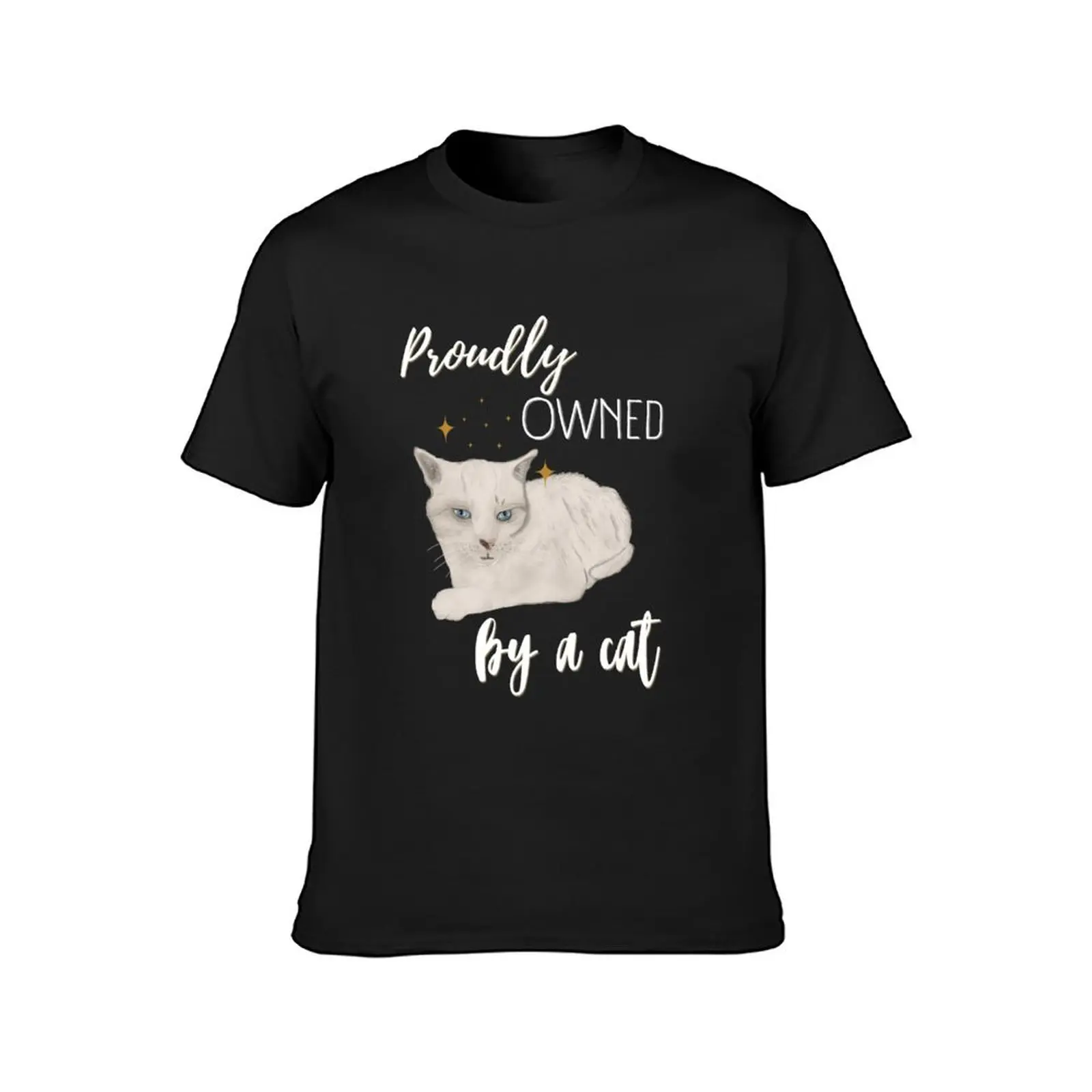 Proudly owned by a cat - white cat with blue eyes T-Shirt vintage clothes Aesthetic clothing Men's t-shirt