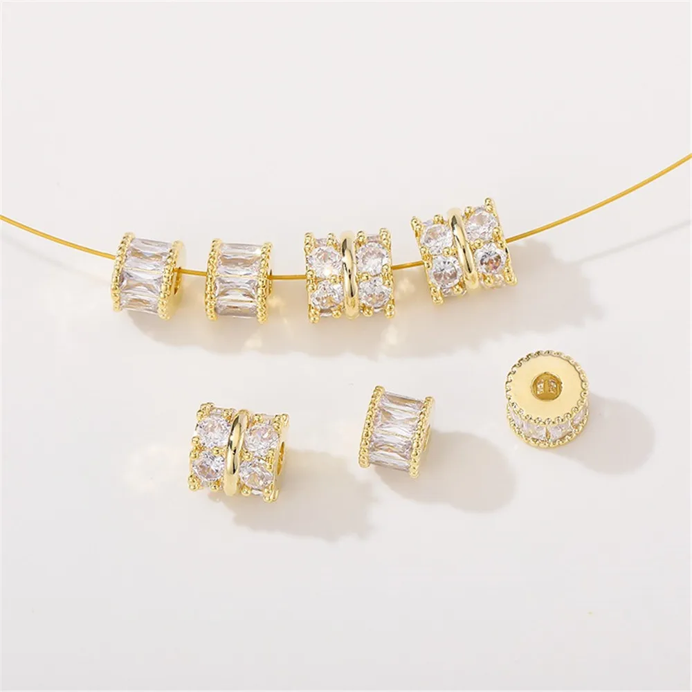 

14K Gold-plated Zircon Snowflake Gear Road Through Partition Bead Bucket Bead DIY Bracelet Accessories Materials Accessories