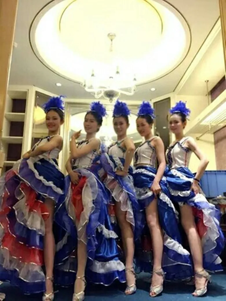 จัดส่งฟรีฝรั่งเศส Cancan เต้นรํา 360 กระโปรงชุดเวทีเซ็กซี่เปิดชุดเต้นรํา Carnival เครื่องแต่งกาย