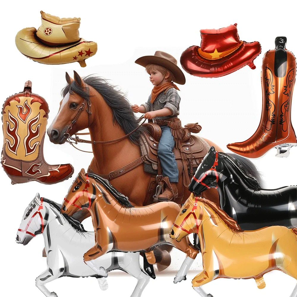 Pferd Geburtstag Dekoration Banner Ballon Holzmaserung Kunststoff Tischdecke Pappteller für rustikale Western Scheune Cowboy Partyzubehör – Detail 14
