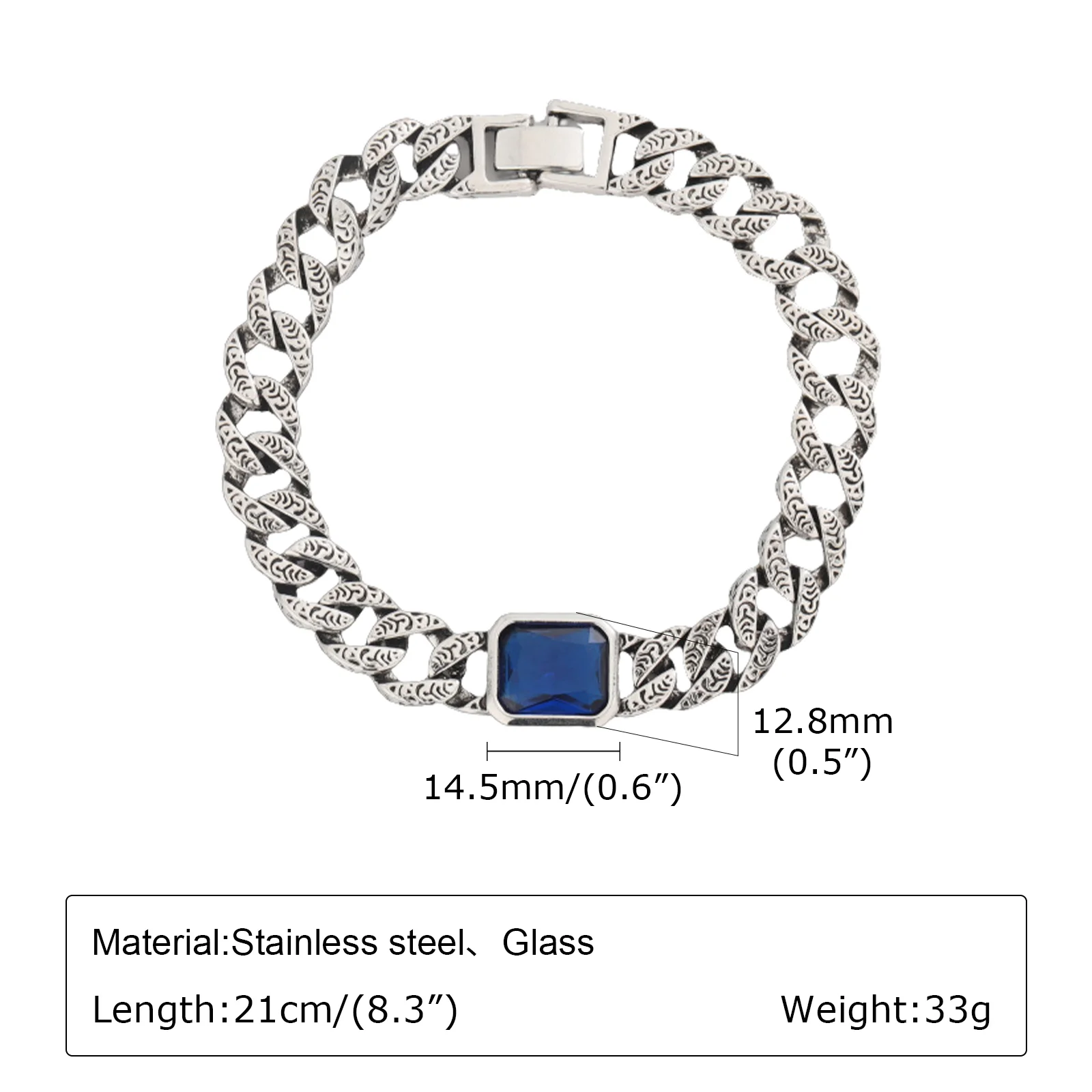 Chunky Cuban Chain Bracelets for Men Boys,Embossed Stainless Steel 
