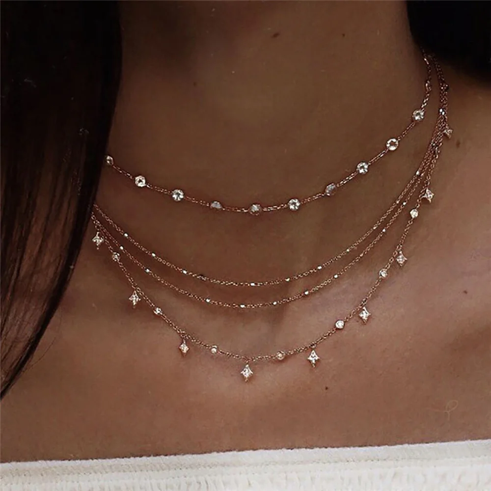 2020 New Boho Fashion Crystal Stars Pendant Necklaces For Women Vintage Gold-plate Multilayer Female Jewelry Wedding Gift