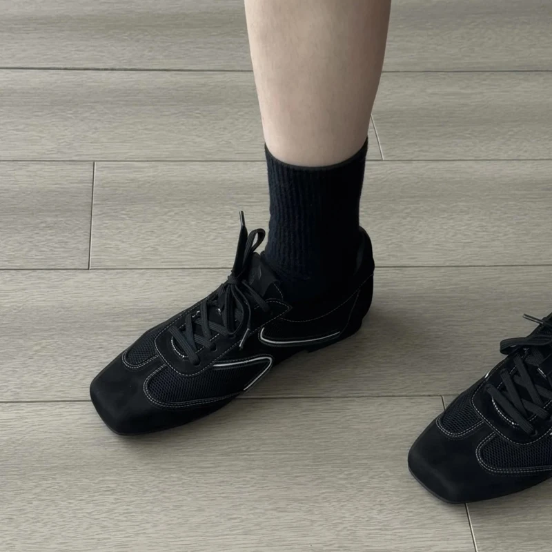 

Bla Ballet Sle Flat Bot Deqin oes Женская повседневная обувь, осень 2023, новая кожаная обувь на шнуровке Bla Single oes