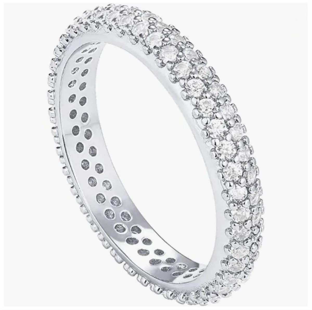 925 Silver Plated 14K Gold Wide 7-Row Diamond Channel Set Ring Women's Moissanite Full Eternity Wedding Band Engagement Ring