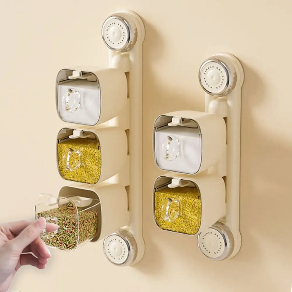 

New Suction Cup Wall-mounted Seasoning Box with Spoon Punch Free Spice Boxes Rotating Spice Rack Jar
