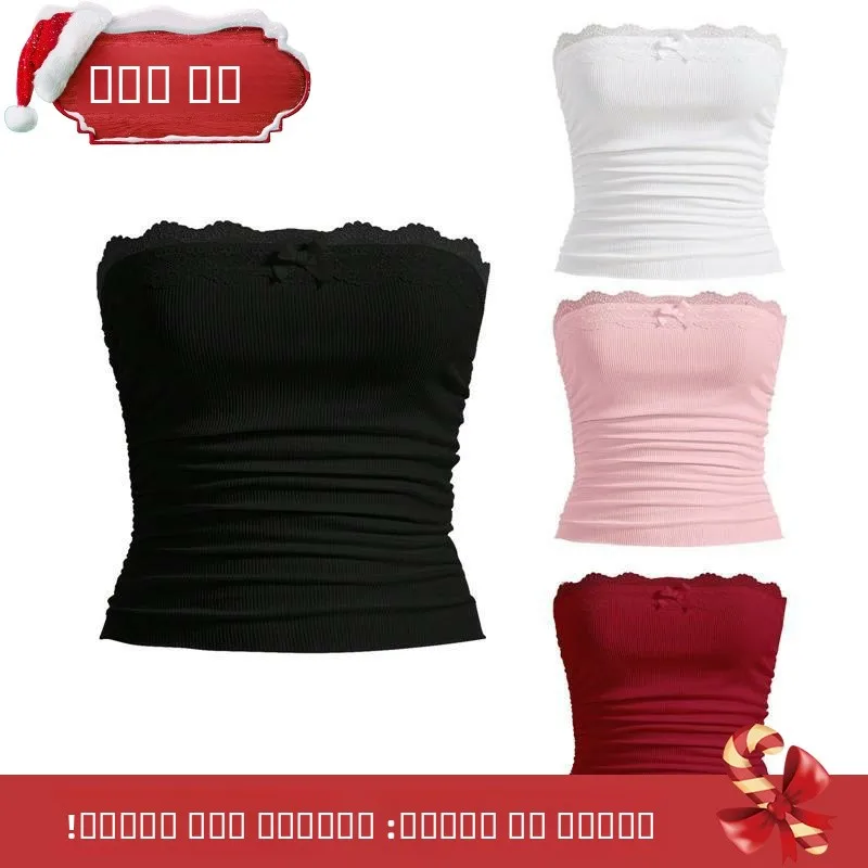 

Новинка 2024, женский плиссированный жилет с запахом на груди, футболка с кружевной отделкой, облегающий крой, длина, другой материал, 00% весенняя мода