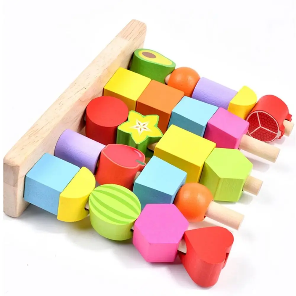 Geometric Color Shape Cognition Toys Montessori Fruit Color Shape Stacks Blocks Puzzle Game Lacing Beads Challenges