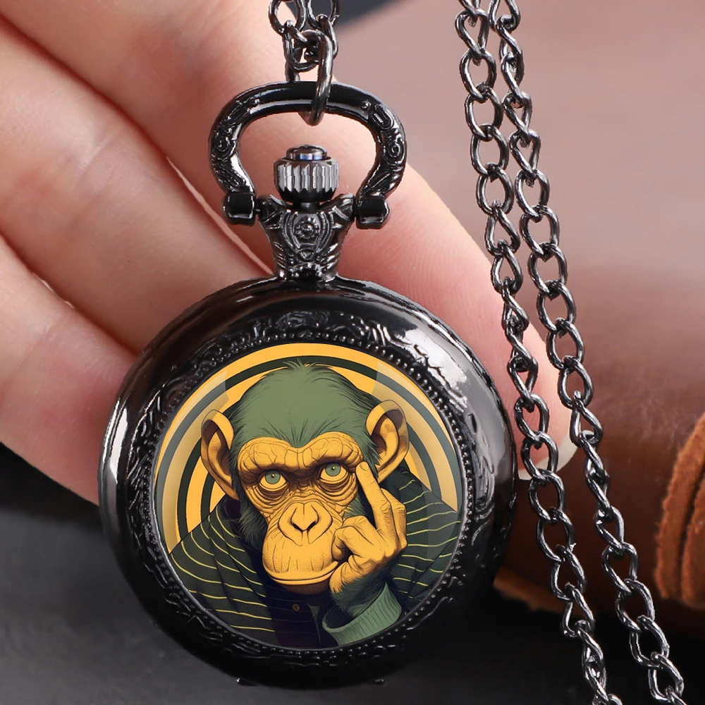 

Креативный подарочный набор: карманные часы с забавным дизайном обезьянки, кварцевым механизмом, прочной цепочкой и циферблатом с арабскими цифрами – вневременный подарок для мужчин