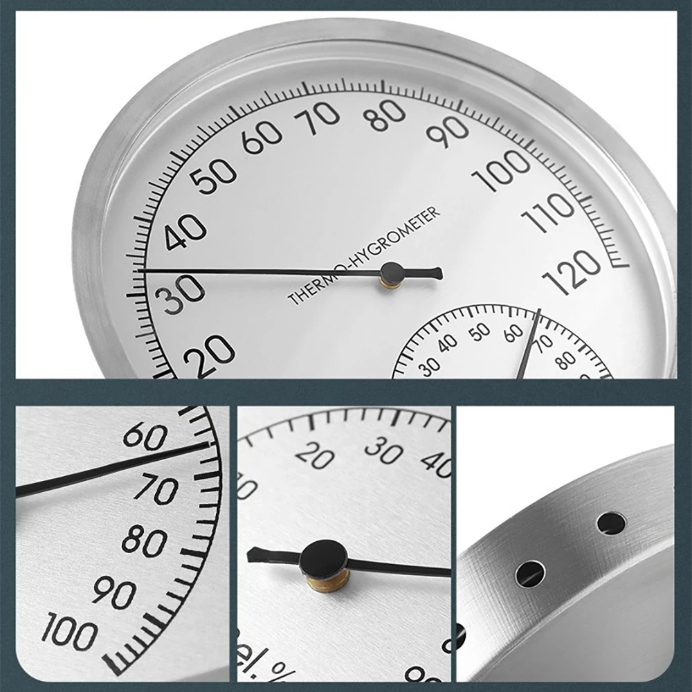 TH-608 Mechanical Thermometer Hygrometer Wall Hung Stainless Steel Indoor Outdoor Sauna Room Temperature Humidity Tester Monitor