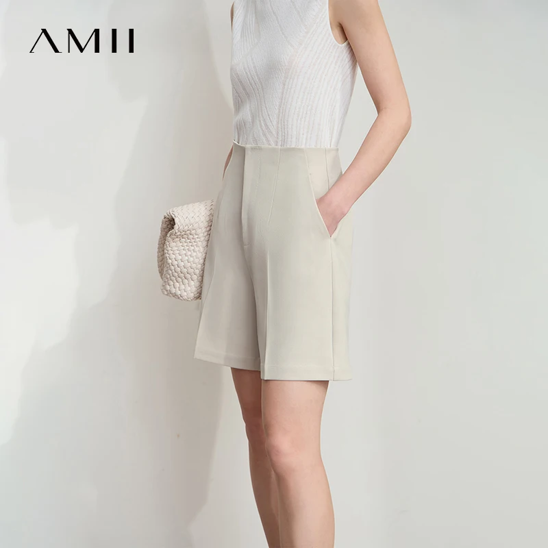 AMII Minimalist Casual Summer Shorts for Women 2025 Solid Office Lady Straight Short Pants Female New Fashion Clothing 12512010