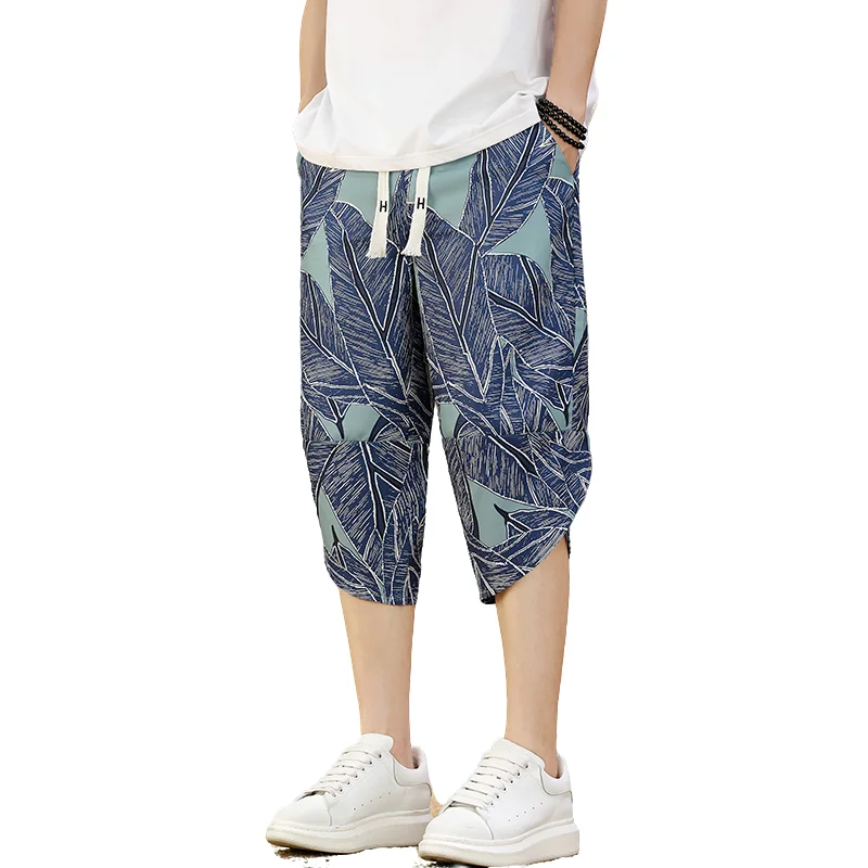 

Men's Premium Ice Silk 7-point Pants New Summer Cool Patterned Printing Harem Casual Shorts Fashion Loose Street Chic Urban Wear