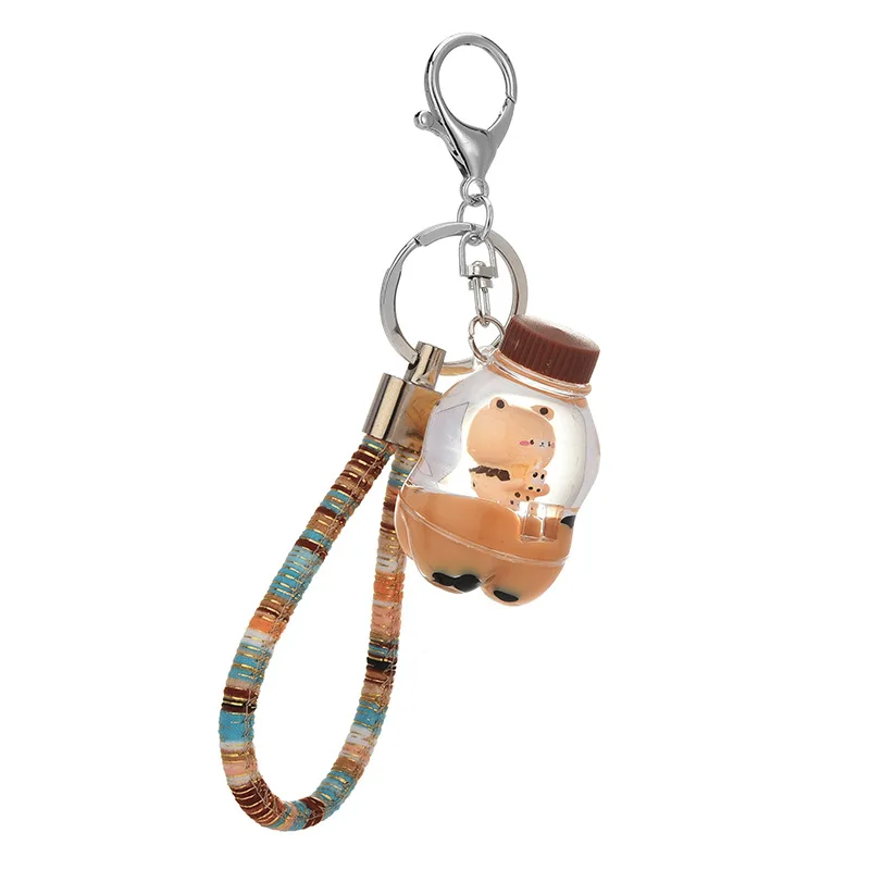 Cartoon Bubble Milk Tea Keychain para menina, Chaveiro Líquido Flutuante Urso, Chaveiro Bonito para Saco, Pingente, Garrafa de Bebida, Presente