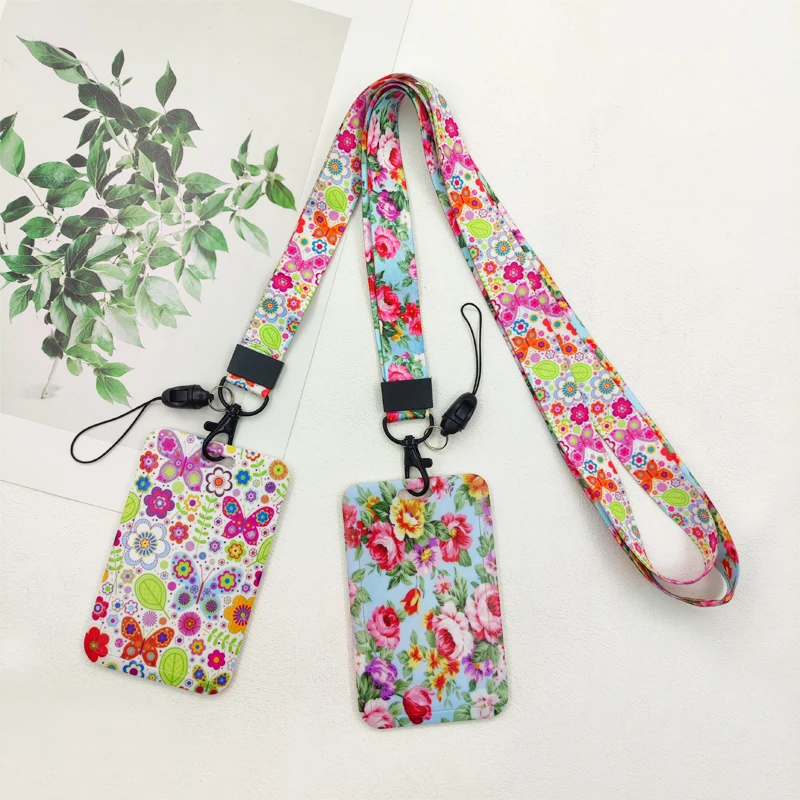 Flower ID Badge Holder Neck Strap Door Card Holders Lanyards Girls Women Keychain Credential Holder Small Kids Gift