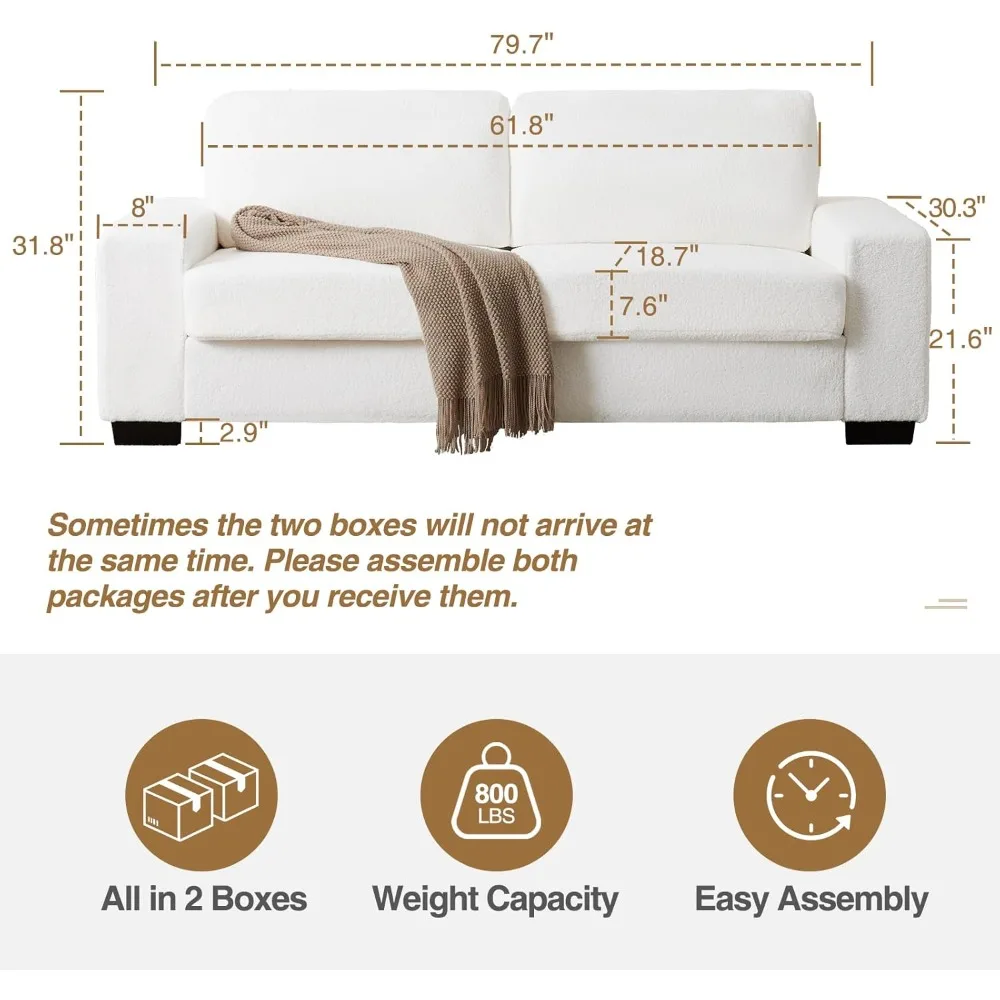 Comfy Couch, 79-inch Love Seat Couches, Cream Couch, Deep Seat Sofa with Charging Ports and Solid Wood Legs, Cloud Couch Sofa