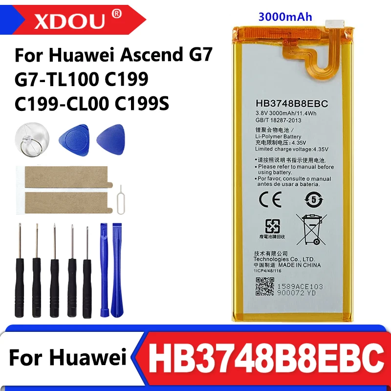 Nueva batería HB3748B8EBC de 3000mAh para Huawei Ascend G7 G7-TL100 C199 C199-CL00 C199S RIO-AL00,TL00 UL00 batería de teléfono + herramientas