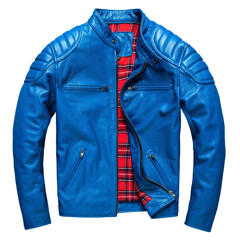 New Arrival Men's Genuine Top-Grain Cowhide Leather Jacket, Youth Slim-Fit Stand Collar Motorcycle Style, Trendy Short Leather