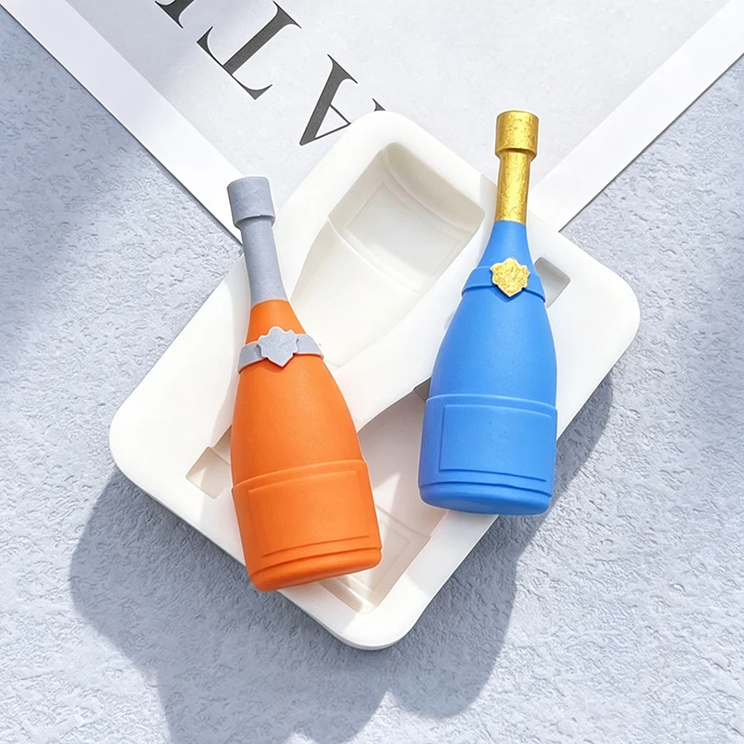 3D Champagne Wine Bottle Design Shapes Silicone Fondant Cake Chocolate Candy Silicone Decorating Mold Tools