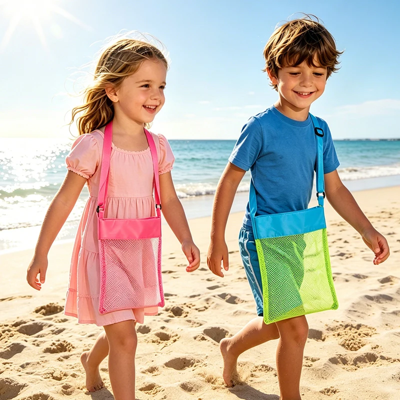 Kids Adjustable Mesh Tote Bag for Beach Collecting
