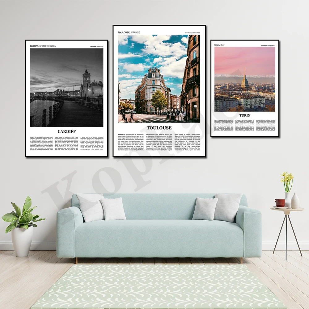 Riviera Toulouse Milan Turin Cardiff City Porto Marseille Cityscape Photography Home Decor Poster
